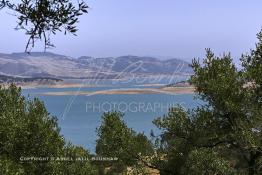 Image du Maroc Professionnelle de  Le barrage Oued El Makhazine, conçu pour le développement et  l'irrigation du périmètre du Loukkos. Ainsi les champs situés dans le triangle Ksar El Kébir, Larache, Moulay Bouselham profitent de cette infrastructure. Cette importante réalisation située sur El Oued Loukkos sert à la régularisation inter annuelle des débits tout en formant une protection contre les crues, au Jeudi 1er Septembre 2005 à cette datte le barrage dispose 309 Million de M3. (Photo / Abdeljalil Bounhar) 